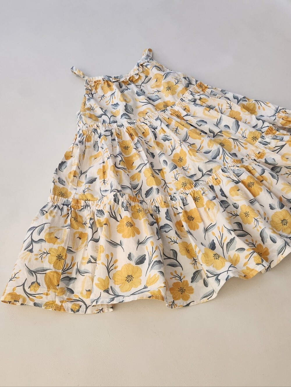 C&C California Kids Floral Tiered Flare Sundress in Yellow and Cream